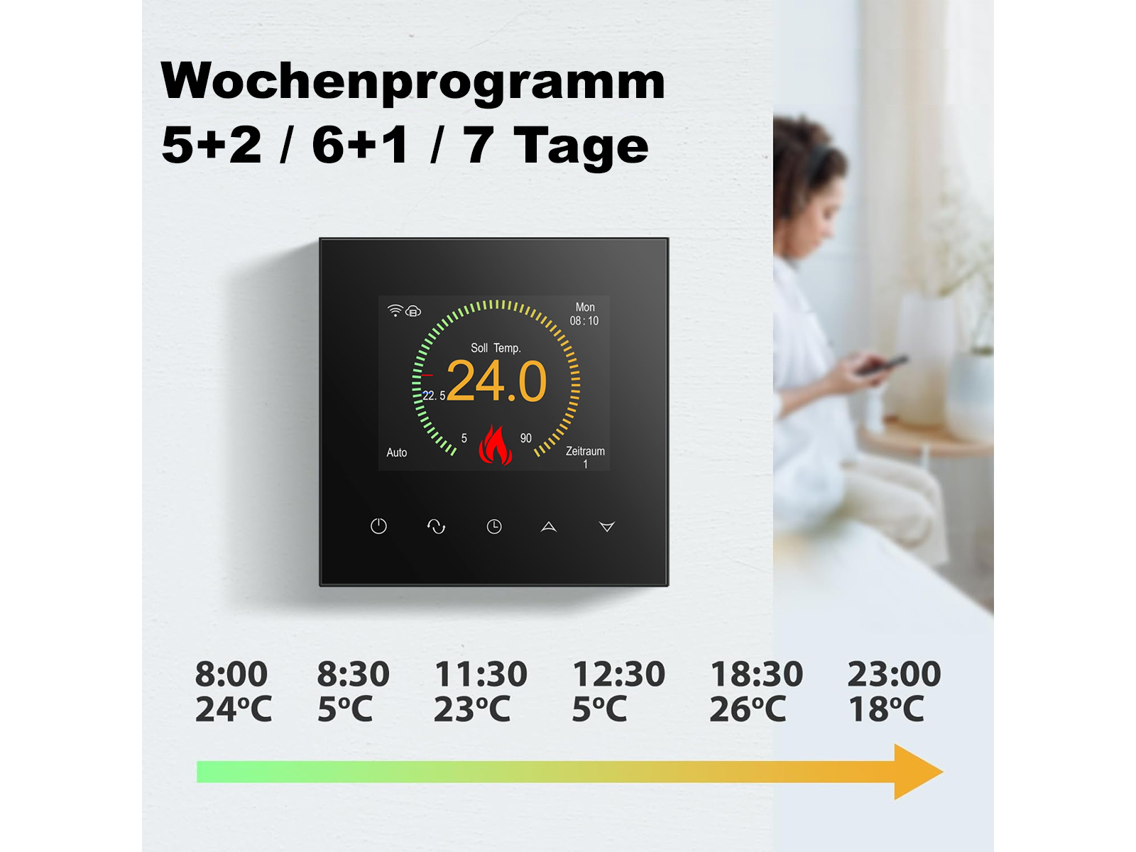 Thermostat RT-70 WIFI Touch schwarz Tuya Smartlife für elektrische Fußbodenheizung
