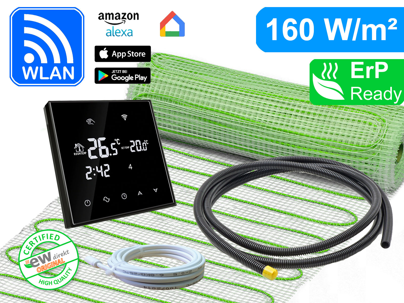 Thermostat RT-67 Wlan mit elektrischer Heizmatte UltraPro für Fliesen 160 W/m²