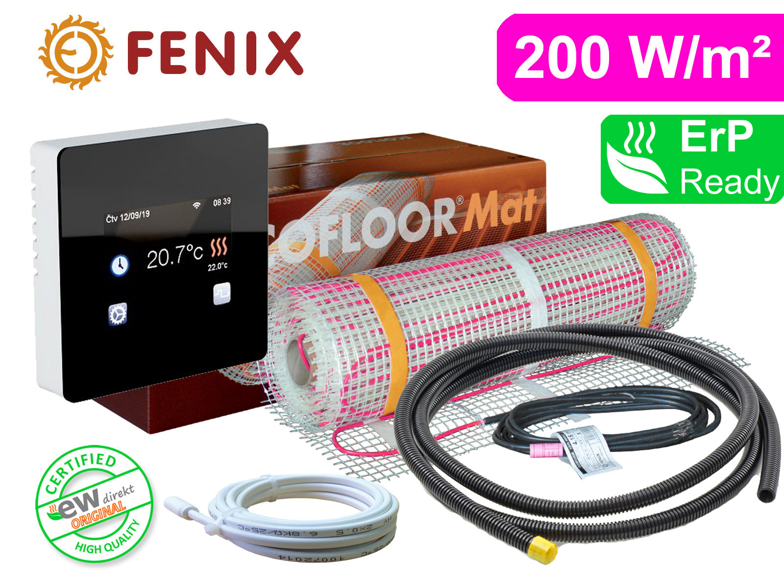 fenix-ecofloor-200-tft-1 Thermostat Fenix TFT - WIFI mit Ecofloor 200 W/m² elektrischer Heizmatte für Fliesen