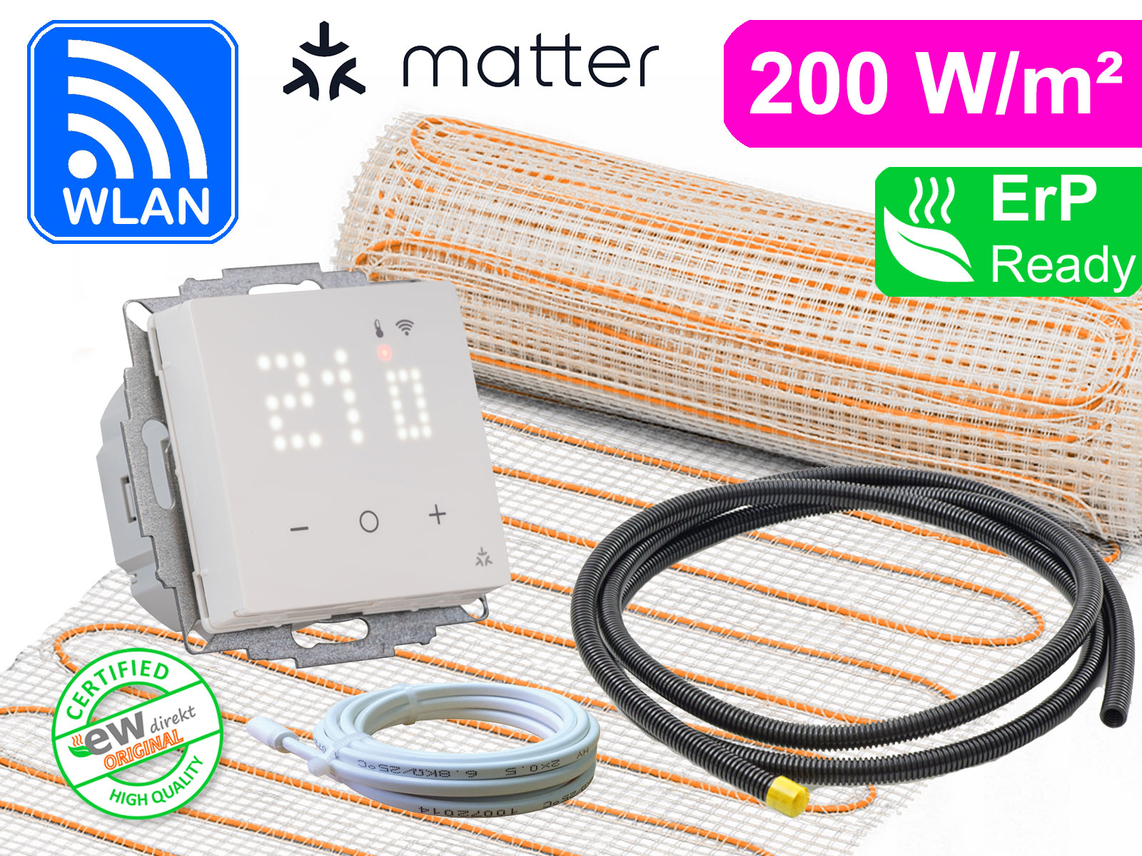 Thermostat Eberle UTE 3800 mit elektrischer Heizmatte UltraPro für Fliesen 200 W/m²