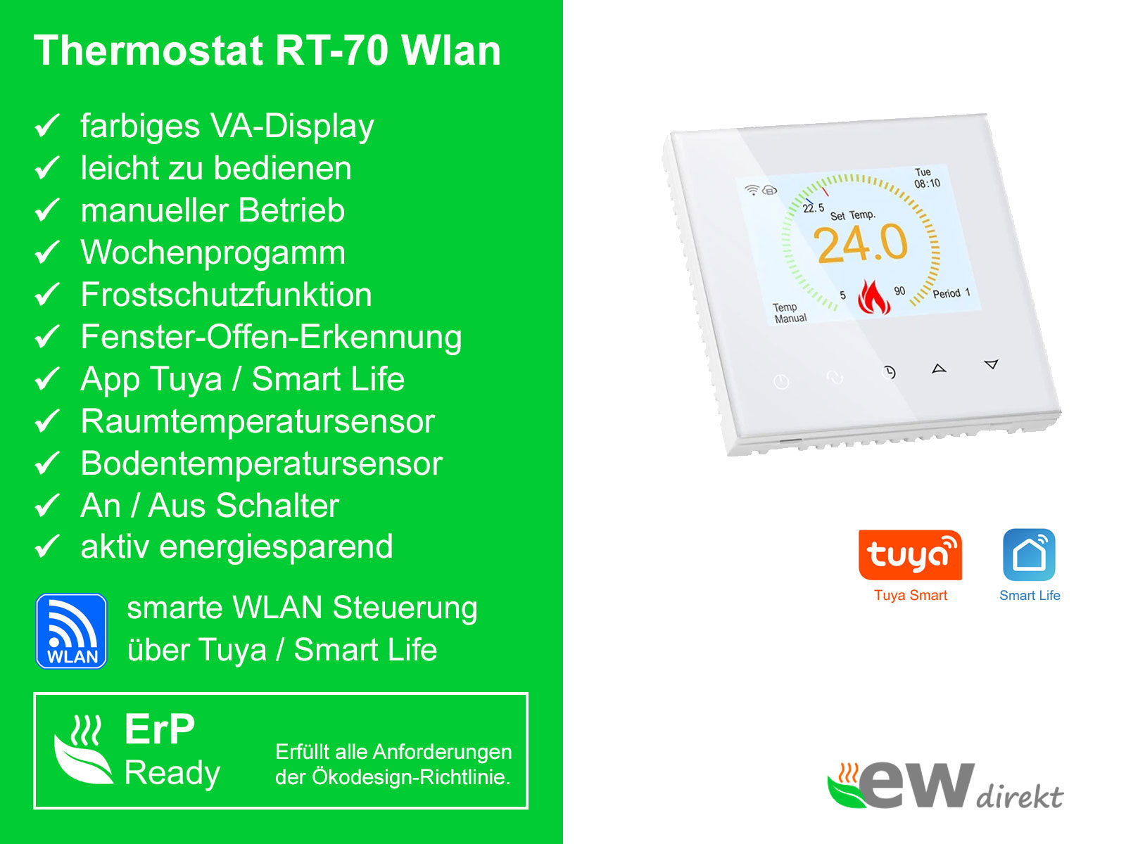 Thermostat RT-70 Wlan weiß mit AluPro 140 W/m² für Laminat / Klickvinyl