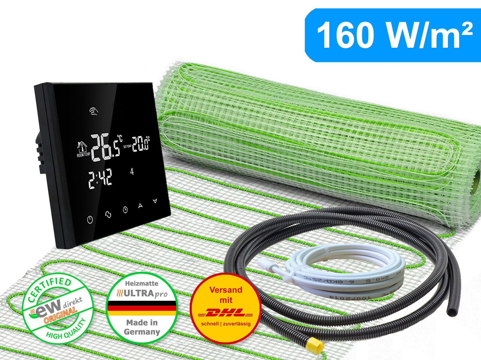 Thermostat RT-50 mit elektrischer Heizmatte UltraPro für Fliesen 160 W/m²