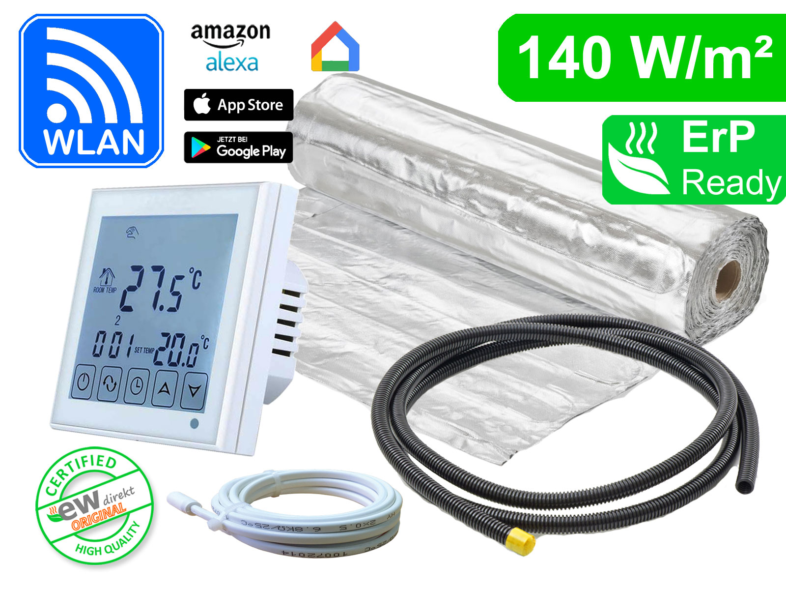 Thermostat RT-60 WLAN mit AluPro 140 W/m² für Laminat / Klickvinyl