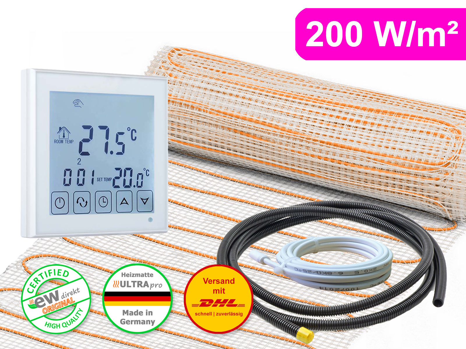 Thermostat RT-45 mit elektrische Fußbodenheizung UltraPro 200 für Fliesen