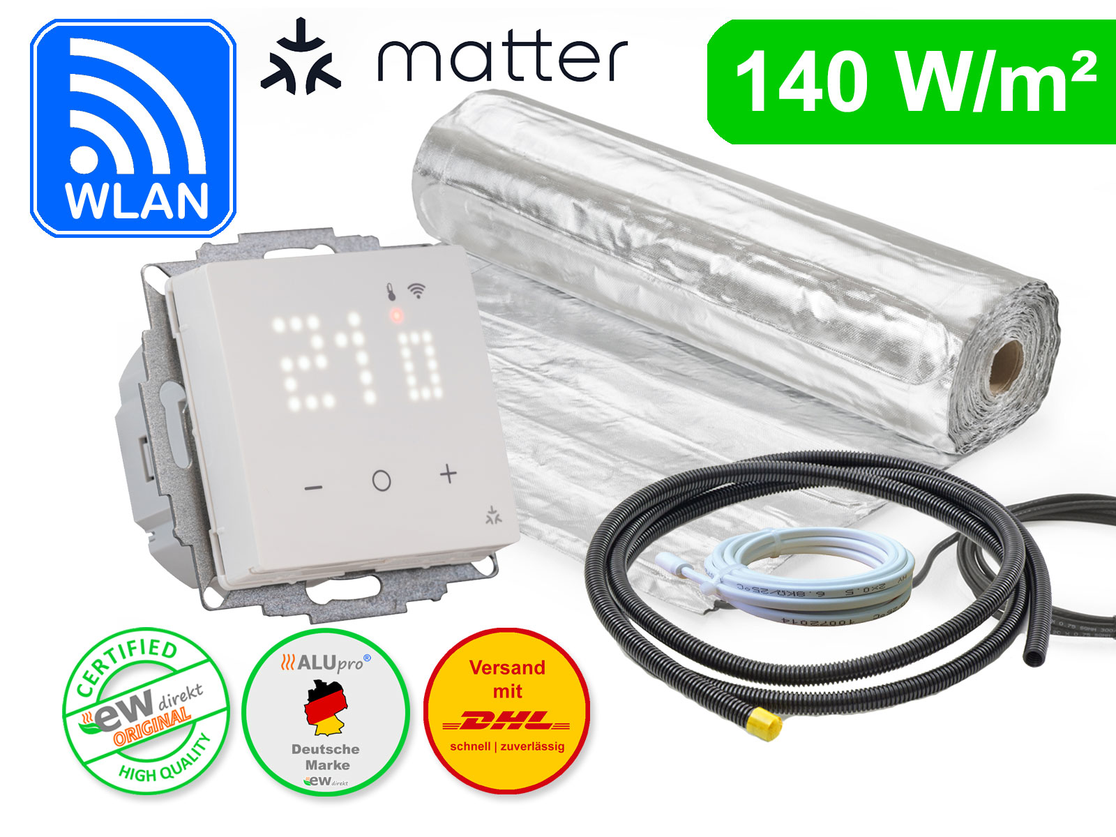 Thermostat Eberle UTE 3800 mit AluPro 140 W/m² für Laminat / Klickvinyl