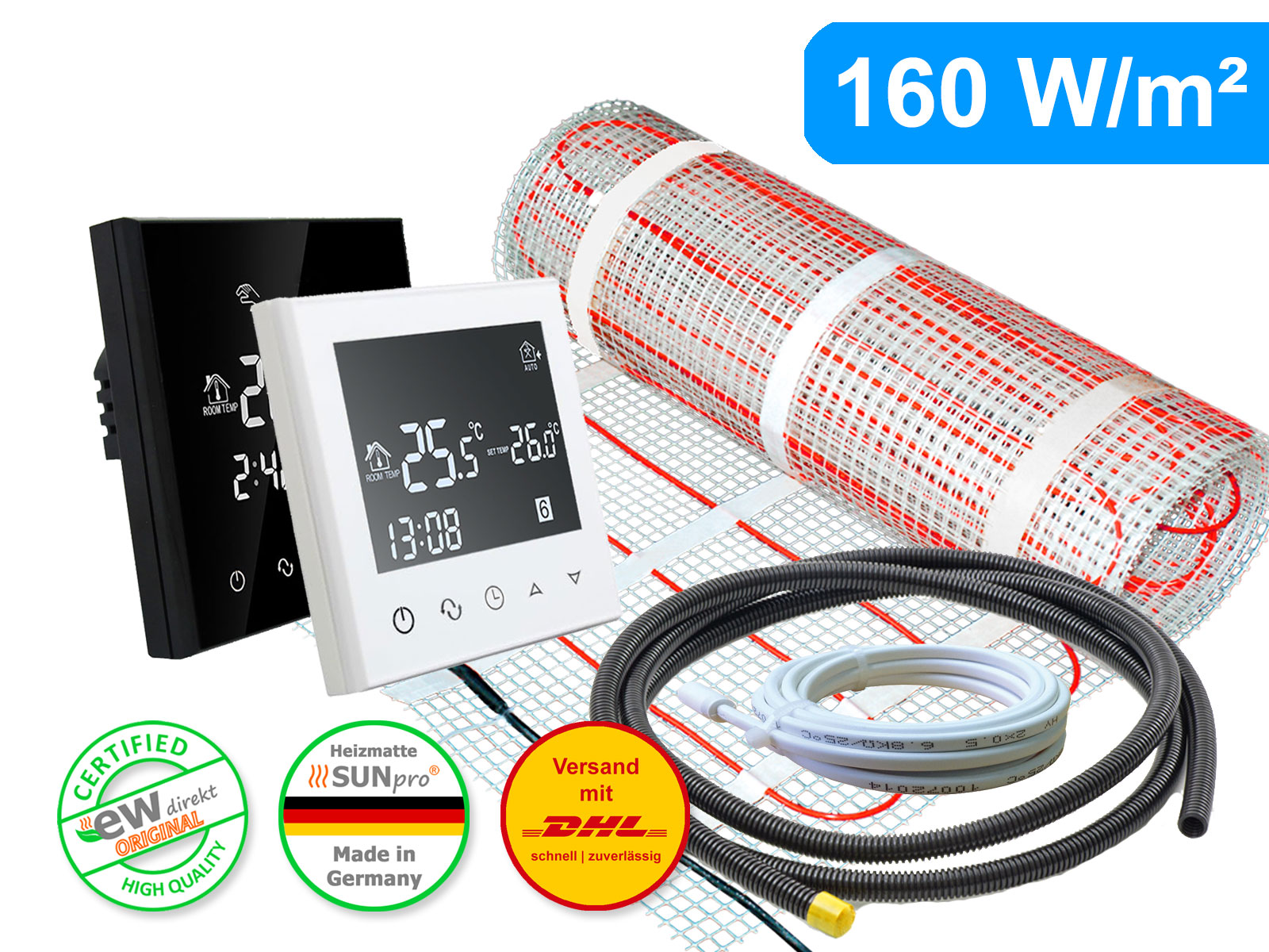 Thermostat RT-50 mit elektrischer Heizmatte SunPro® für Fliesen 160 W/m²