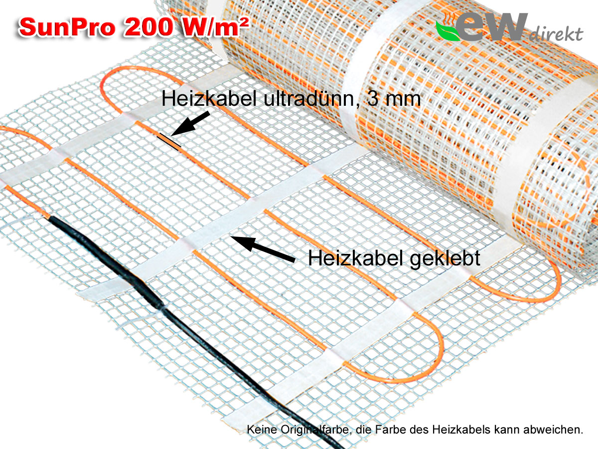 Thermostat RT-60 Wlan weiß mit elektrische Fußbodenheizung SunPro 200 für Fliesen