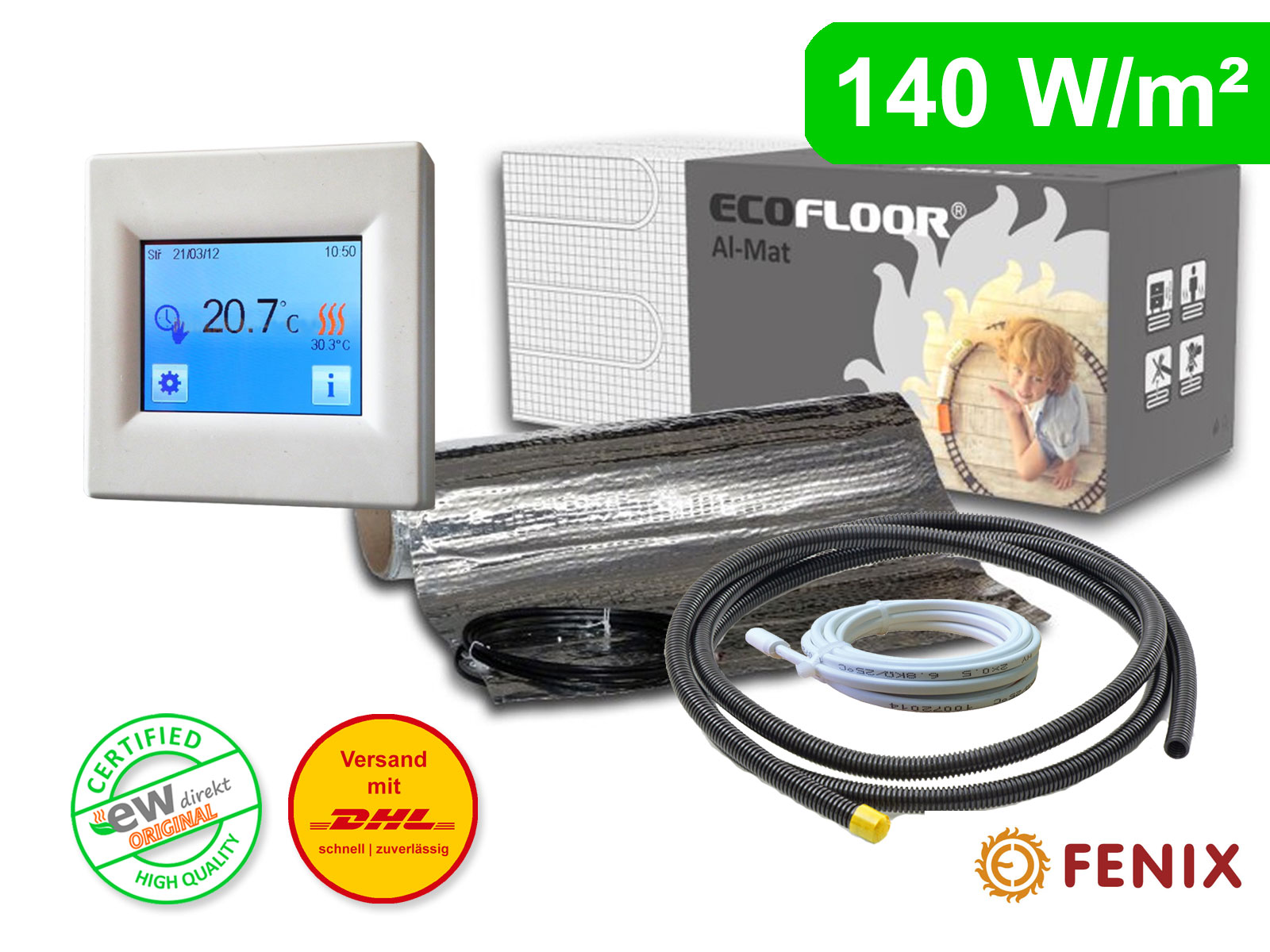 Thermostat Fenix TFT mit AL-MAT 140 W/m² für Laminat / Klickvinyl