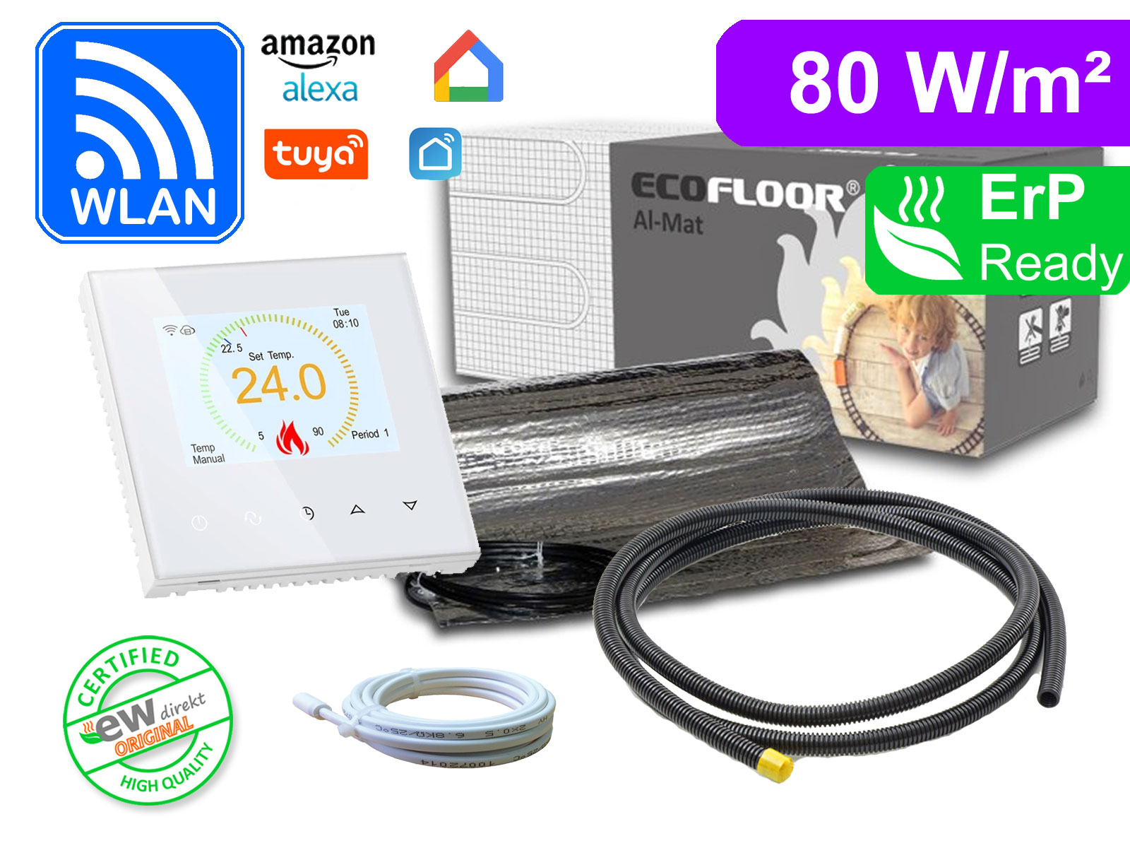 Thermostat RT-70 weiß mit FENIX AL-MAT 80 W/m² für Laminat / Klickvinyl