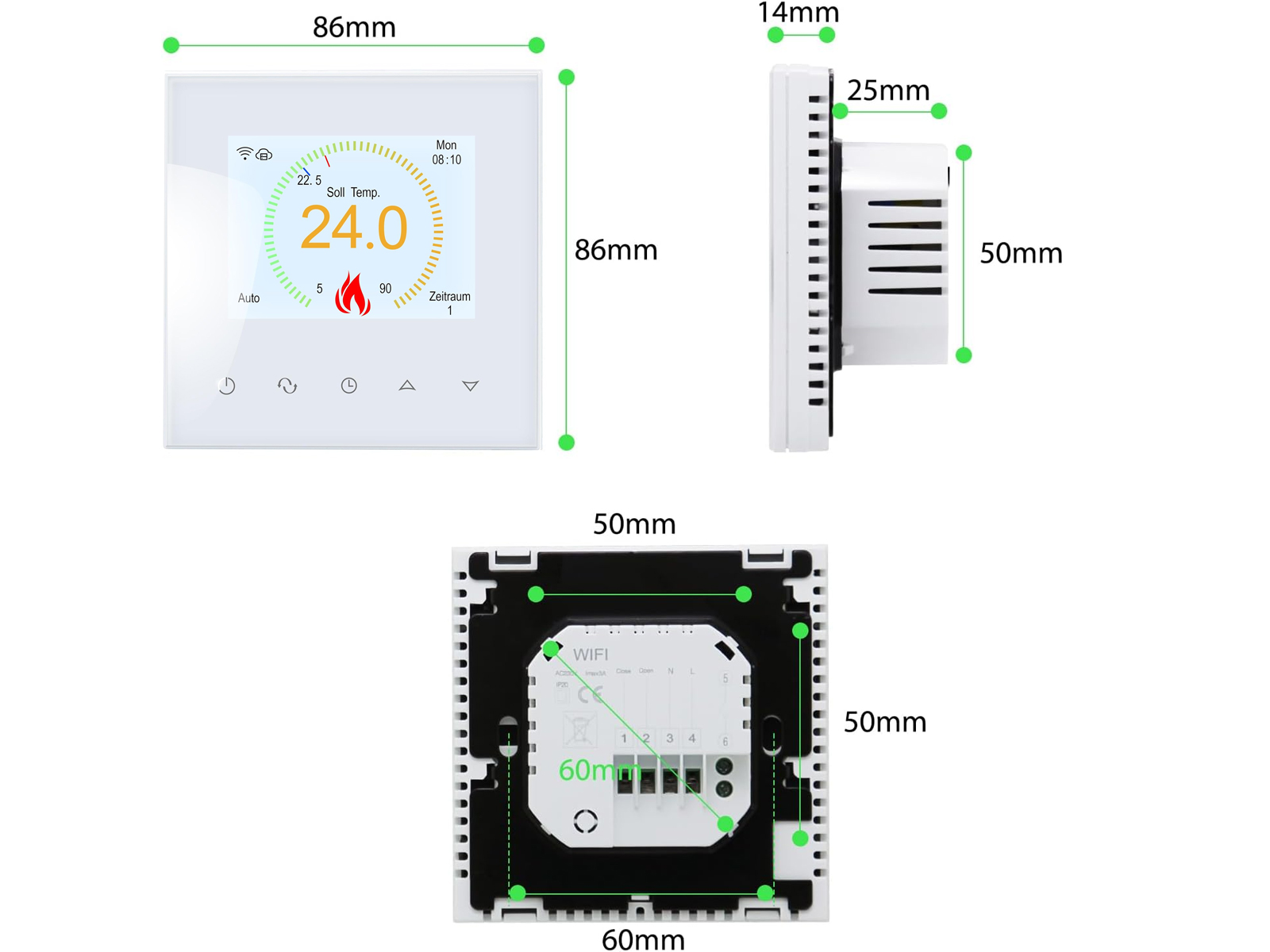 Thermostat RT-70 WIFI Touch weiß Tuya Smartlife für elektrische Fußbodenheizung