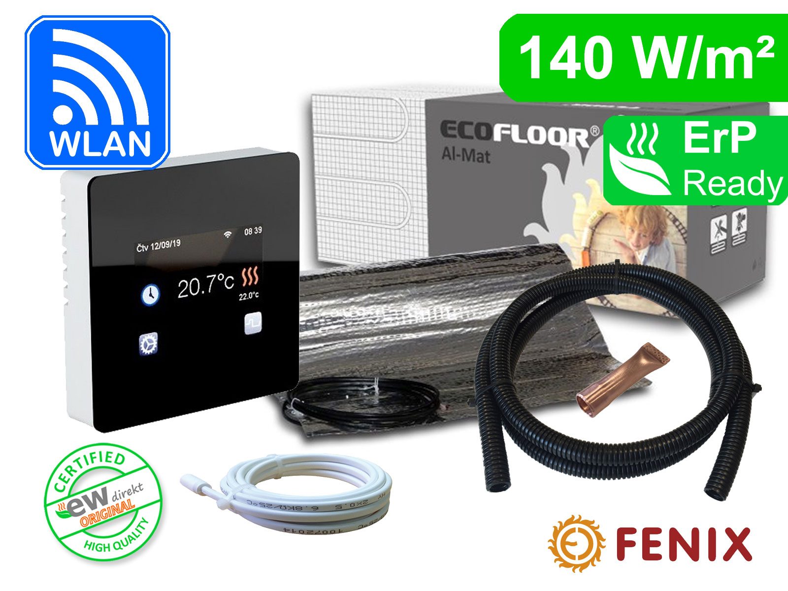 Thermostat Fenix TFT - WIFI mit AL-MAT 140 W/m² für Laminat / Klickvinyl