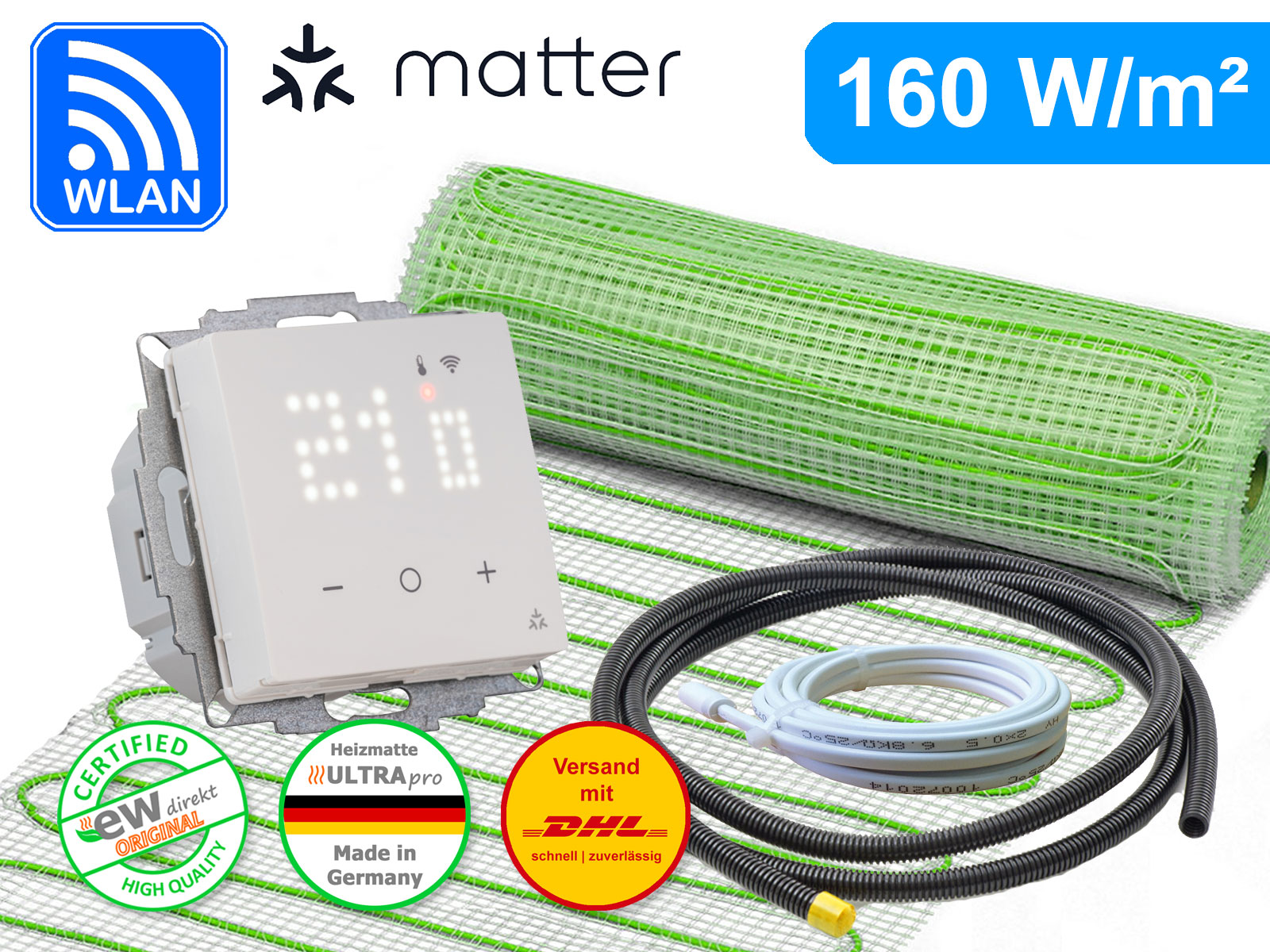 Thermostat Eberle UTE 3800 mit elektrischer Heizmatte UltraPro für Fliesen 160 W/m²