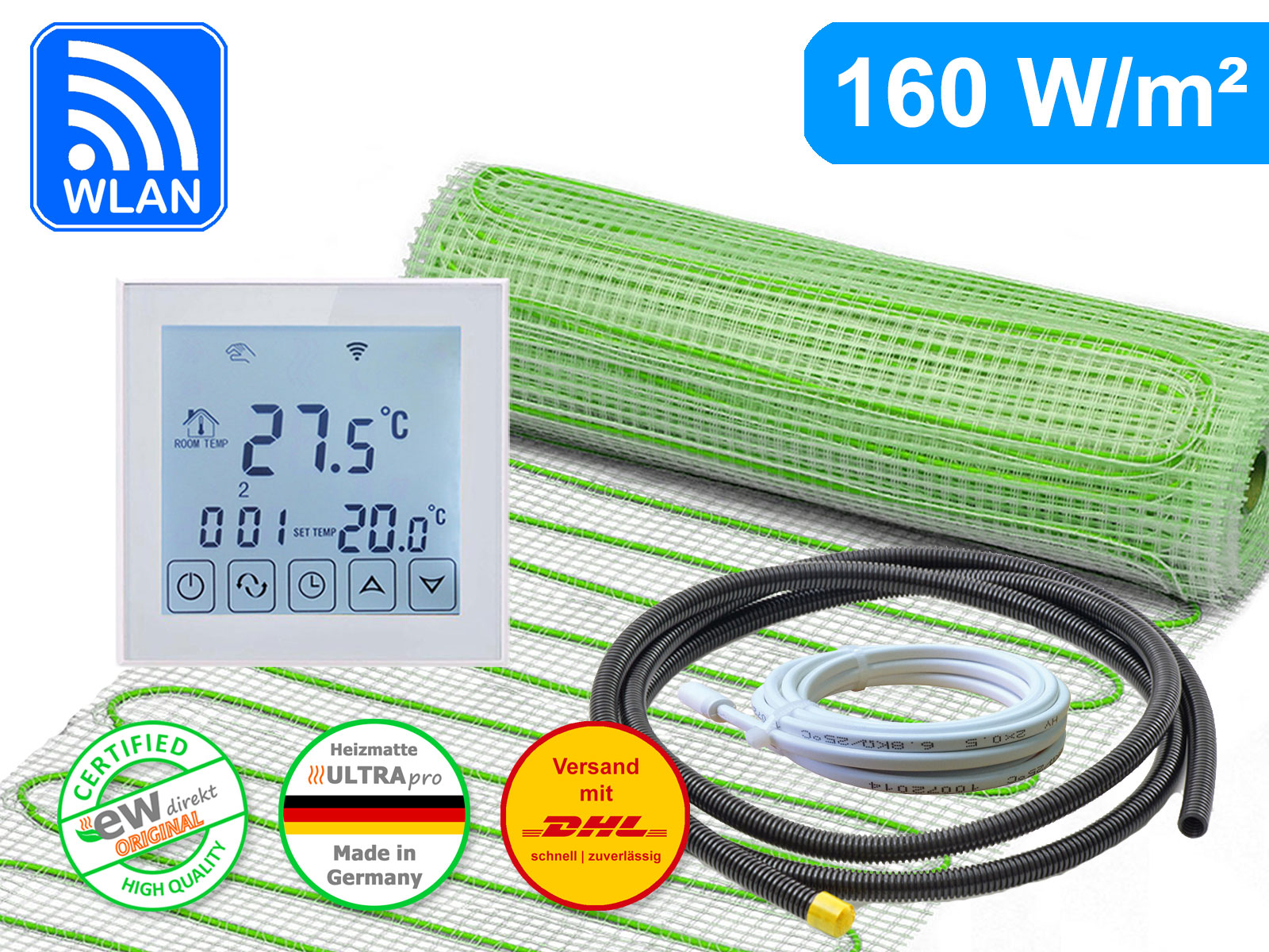 Thermostat RT-60 Wlan mit elektrischer Heizmatte UltraPro für Fliesen 160 W/m²