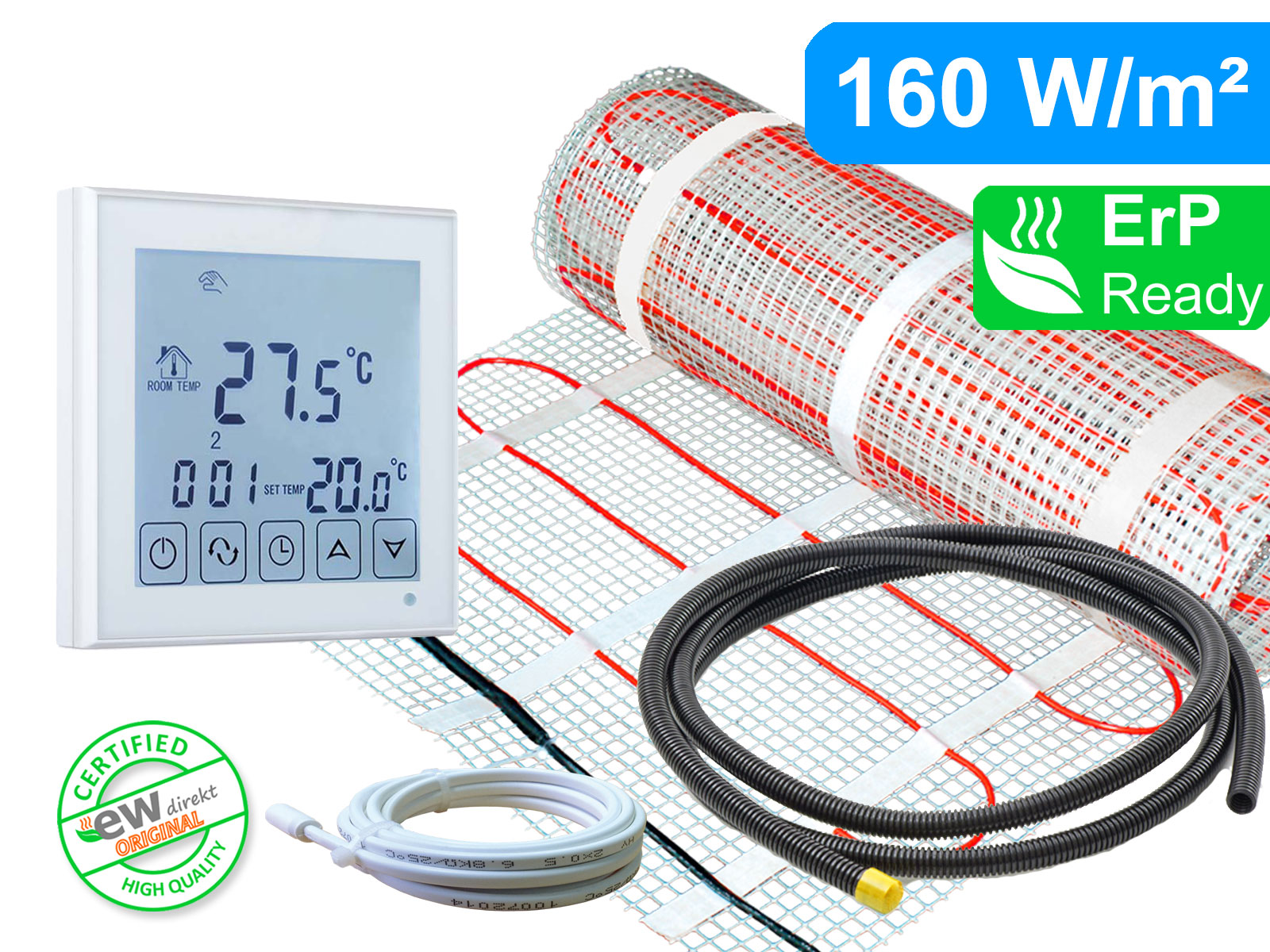 Thermostat RT-45 mit elektrischer Heizmatte SunPro für Fliesen 160 W/m²
