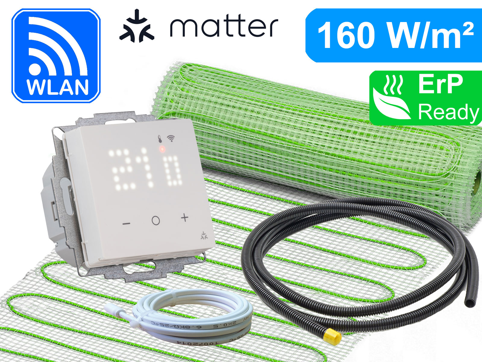 Thermostat Eberle UTE 3800 mit elektrischer Heizmatte UltraPro für Fliesen 160 W/m²