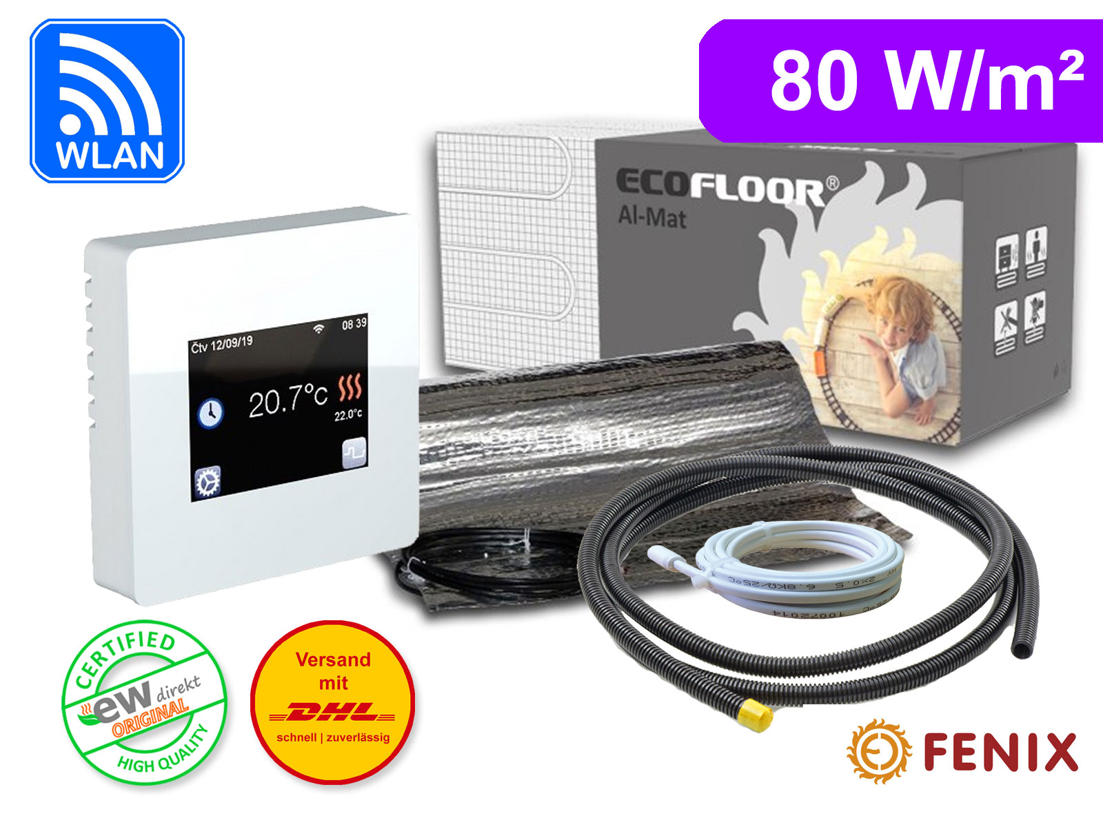 Thermostat Fenix TFT - WIFI mit AL-MAT 80 W/m² für Laminat / Klickvinyl