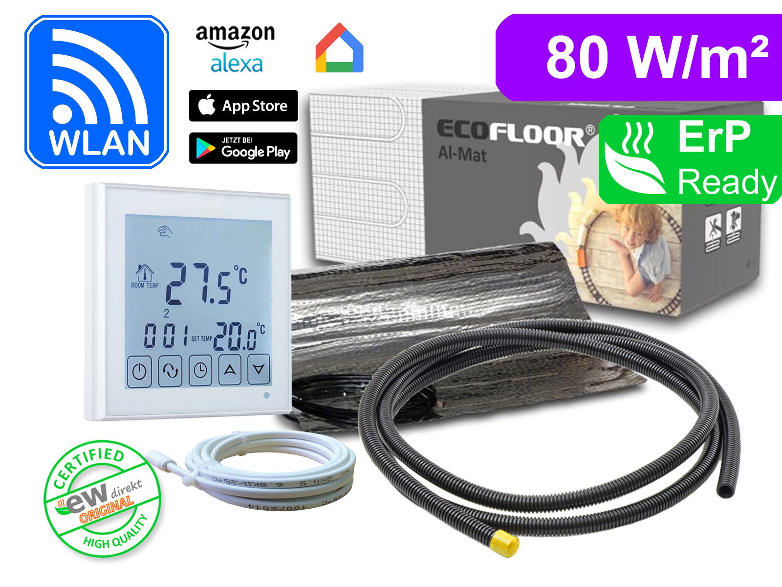 Thermostat RT-60 weiß mit FENIX AL-MAT 80 W/m² für Laminat / Klickvinyl
