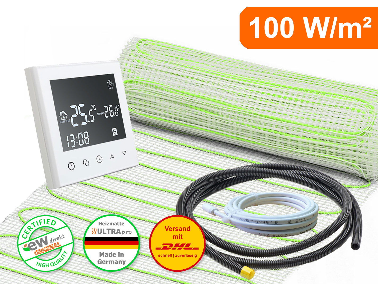 Thermostat RT-50 weiß mit elektrische Fußbodenheizung UltraPro 100 für Fliesen