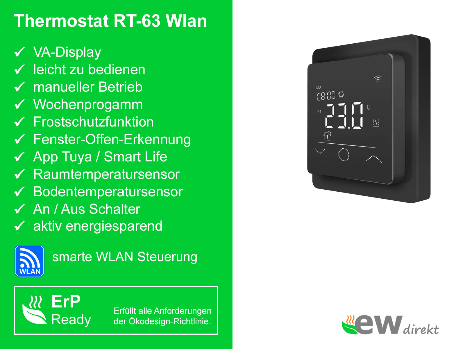 Thermostat RT-63 Wlan | schwarz - Tuya / Smartlife