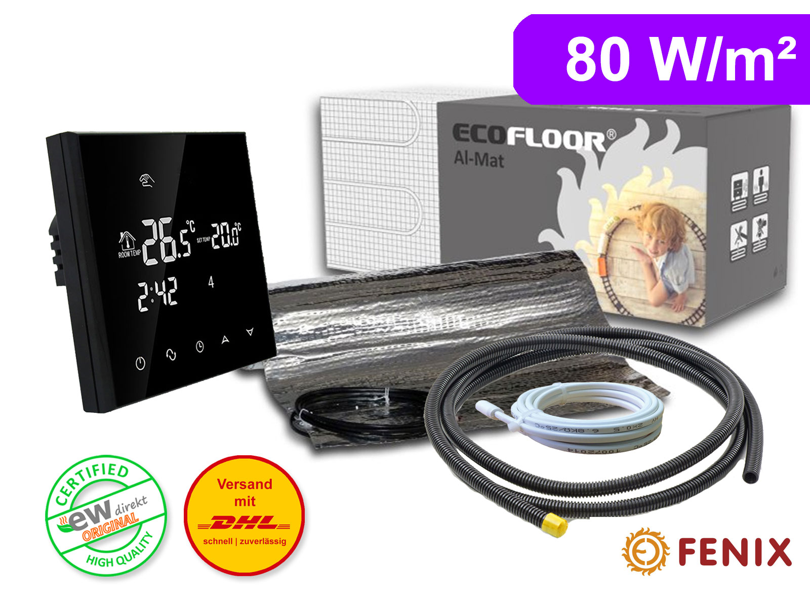 Thermostat RT-50 mit FENIX AL-MAT 80 W/m² für Laminat / Klickvinyl