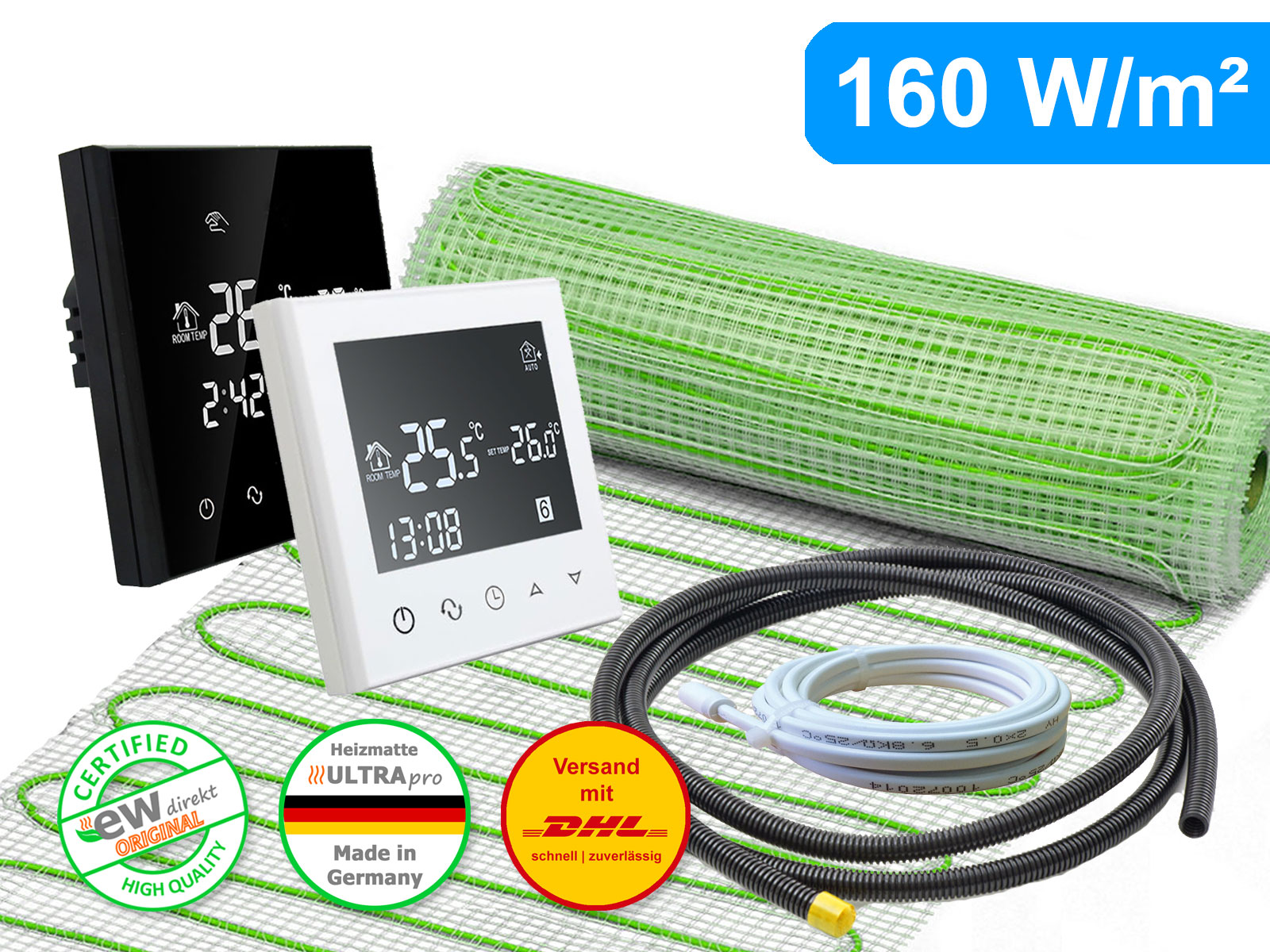 Thermostat RT-50 mit elektrischer Heizmatte UltraPro für Fliesen 160 W/m²