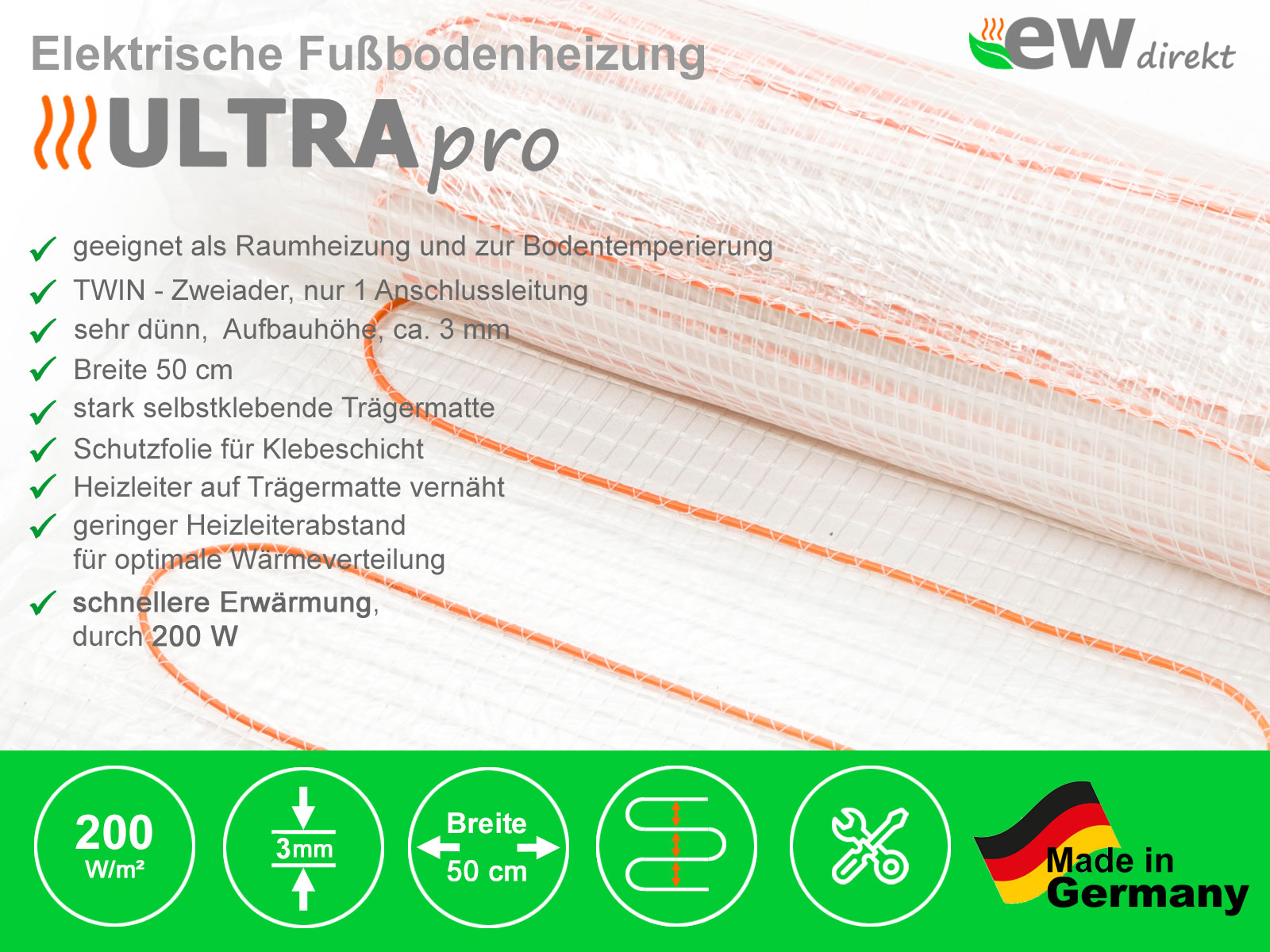 Thermostat RT-60 Wlan mit elektrische Fußbodenheizung UltraPro 200 für Fliesen