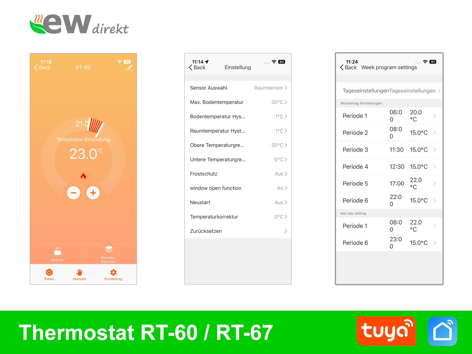 Thermostat RT-60 Wlan mit elektrische Fußbodenheizung UltraPro 200 für Fliesen
