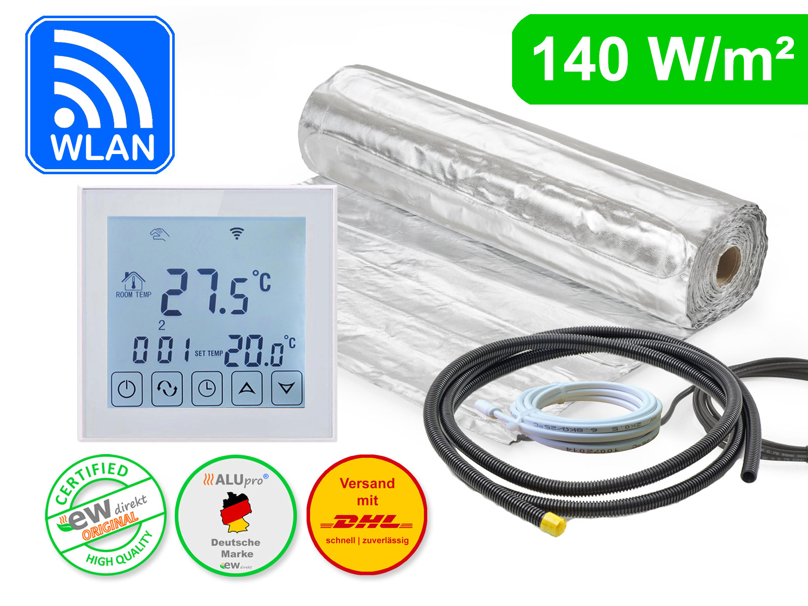 Thermostat RT-60 WLAN mit AluPro 140 W/m² für Laminat / Klickvinyl