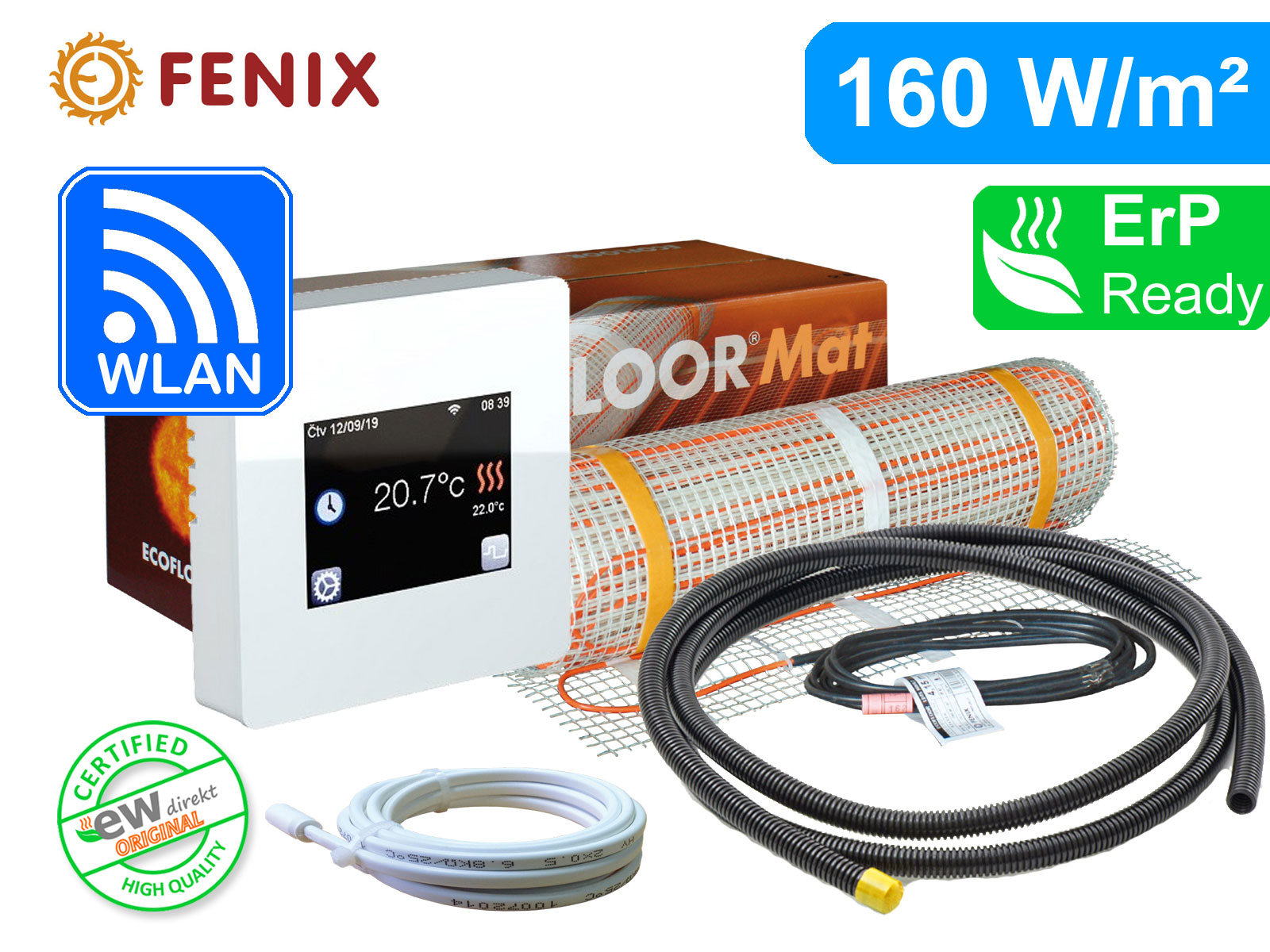 ecofloor-160-tft-wifi-w Thermostat Fenix TFT - WIFI mit Ecofloor 160 W/m² elektrischer Heizmatte für Fliesen