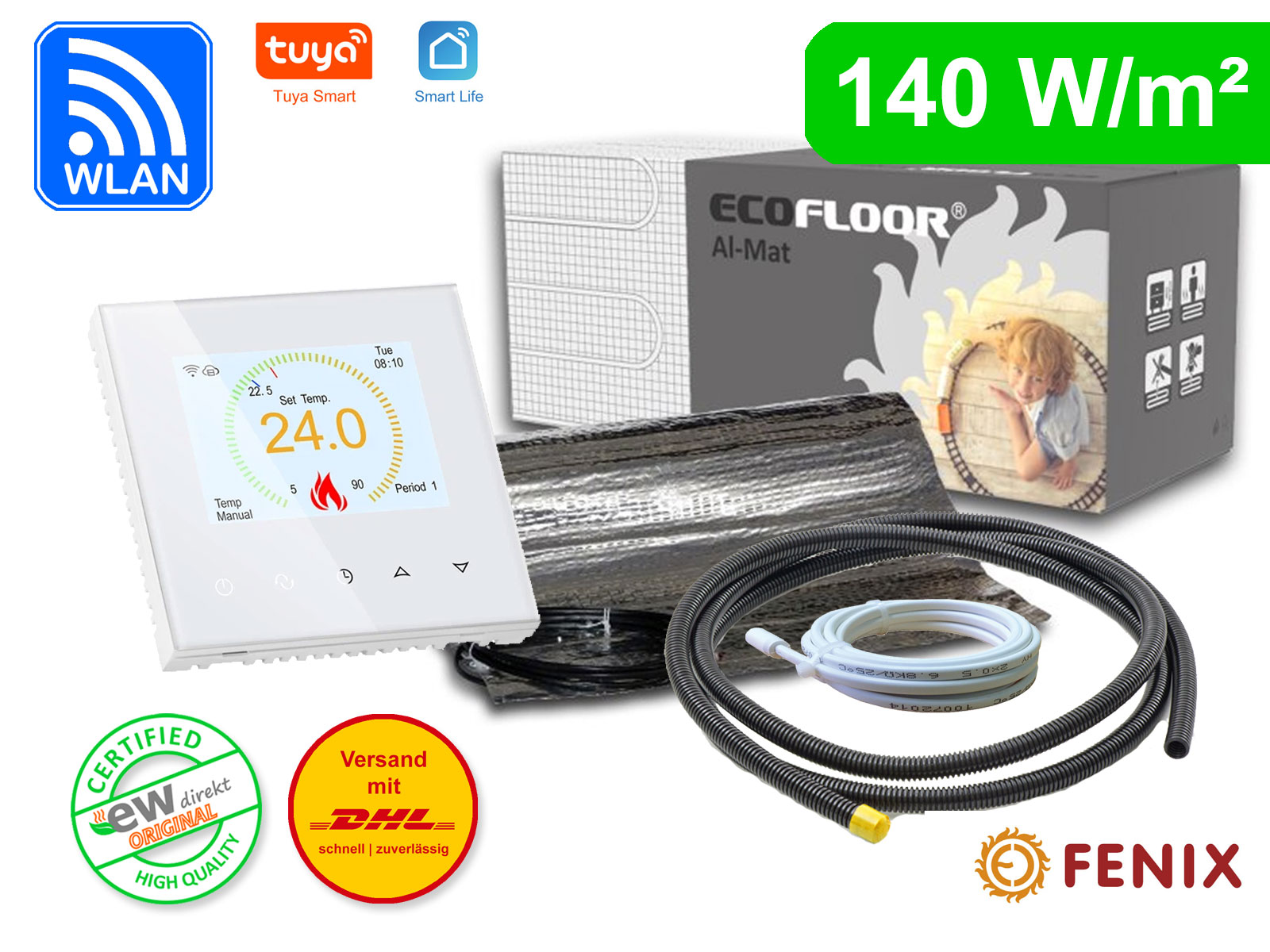 Thermostat RT-70 Wlan mit FENIX AL-MAT 140 W/m² für Laminat / Klickvinyl