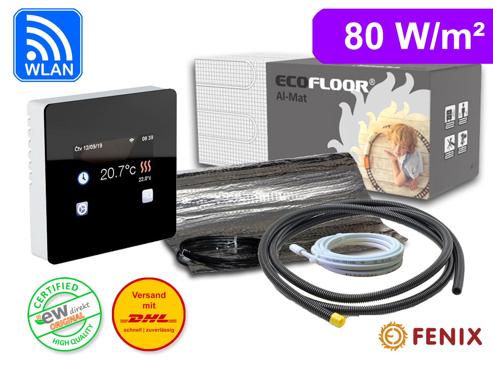 Thermostat Fenix TFT - WIFI mit AL-MAT 80 W/m² für Laminat / Klickvinyl