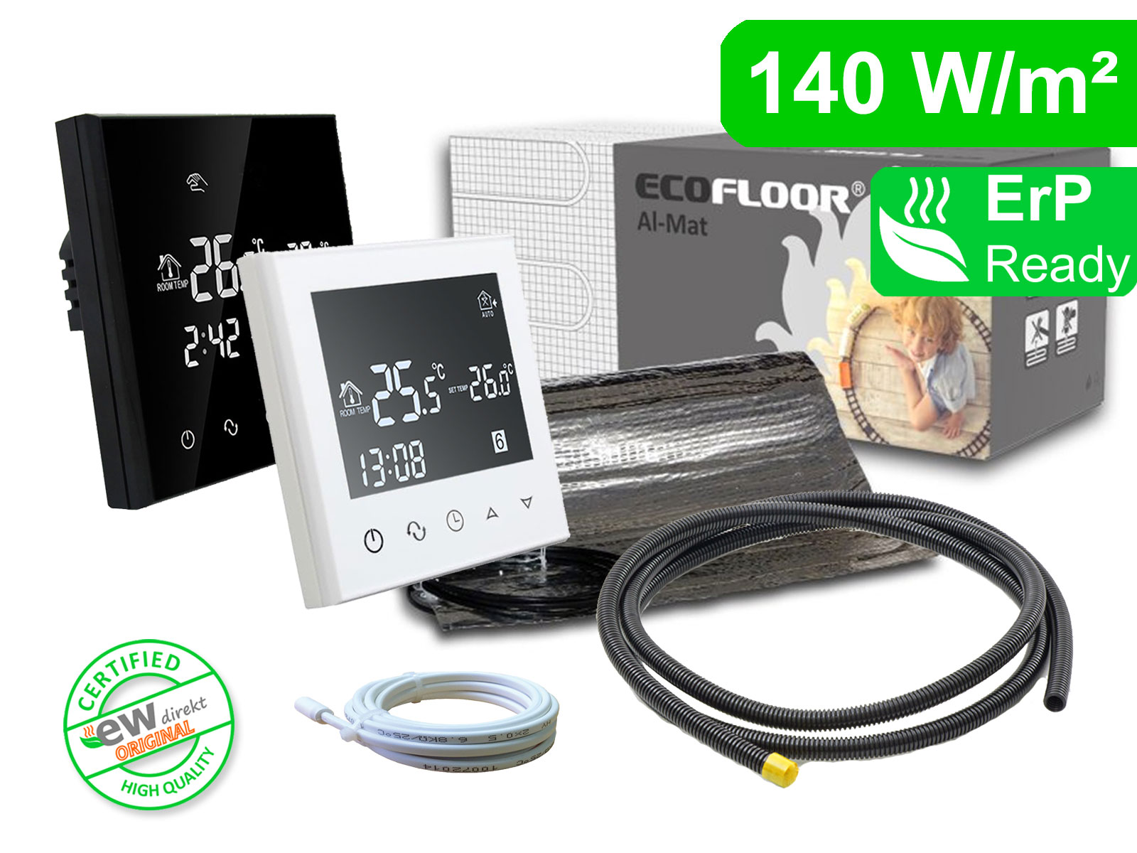 Elektrische Fußbodenheizung Thermostat RT-50 mit FENIX AL-MAT 140 W/m² für Laminat / Klickvinyl