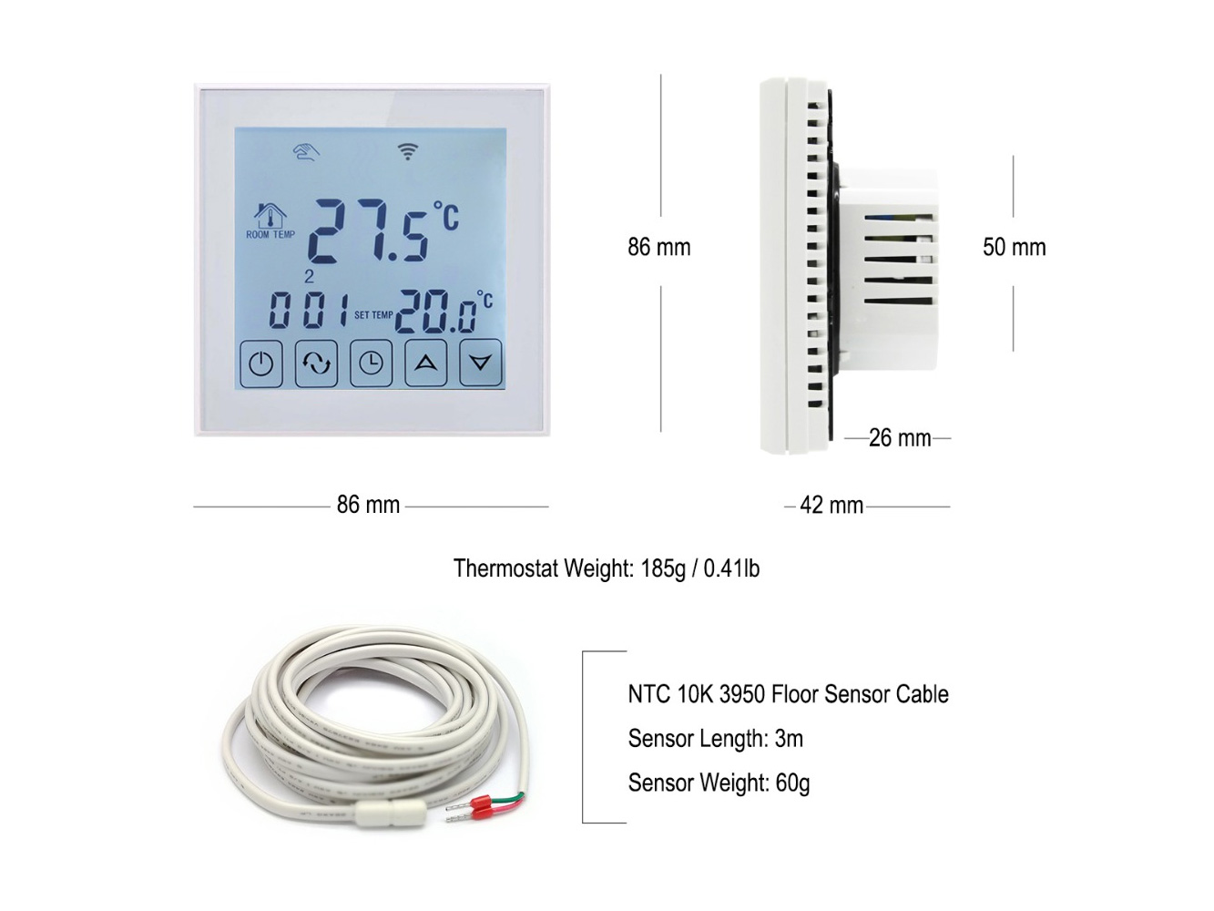 Thermostat RT-60 weiß mit FENIX AL-MAT 80 W/m² für Laminat / Klickvinyl