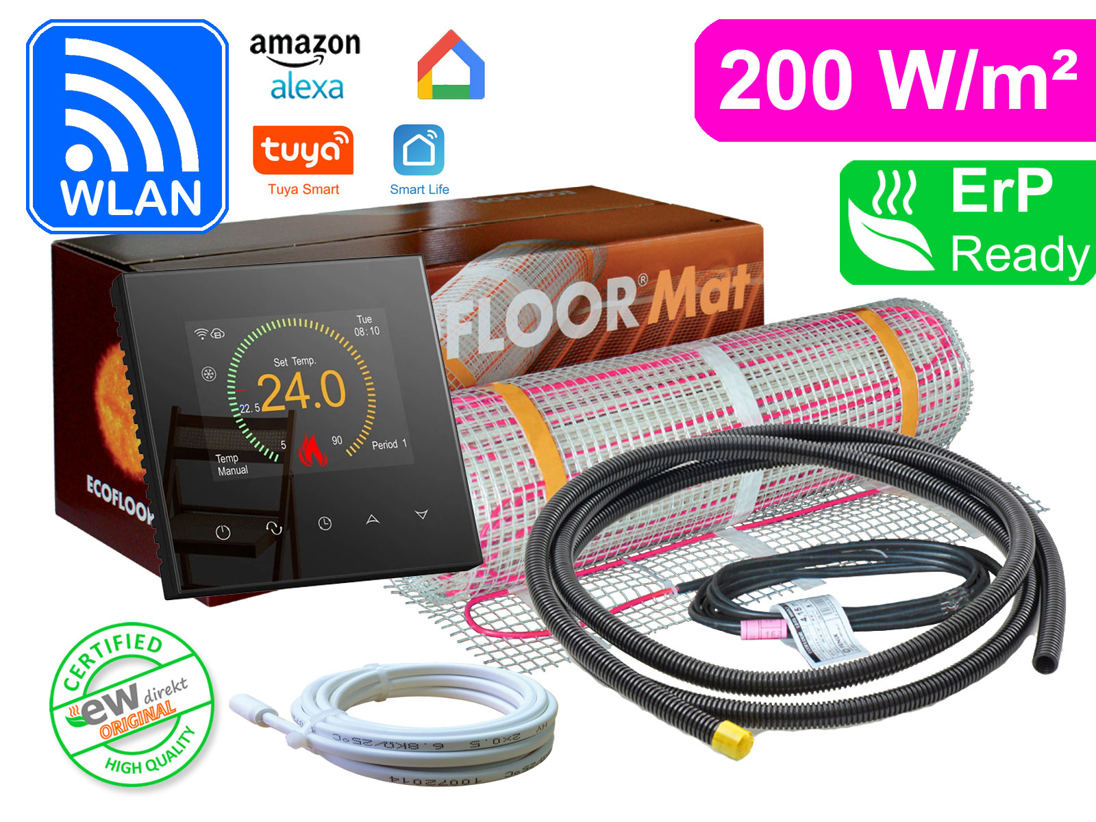 fenix-ecofloor-200-RT-70-s-1 Thermostat RT-70 Wlan schwarz mit FENIX Ecofloor 200 W/m² elektrischer Heizmatte für Fliesen