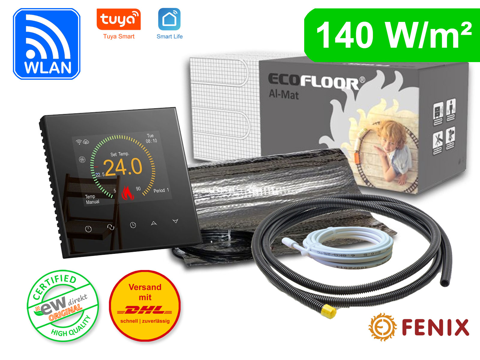 Thermostat RT-70 Wlan mit FENIX AL-MAT 140 W/m² für Laminat / Klickvinyl