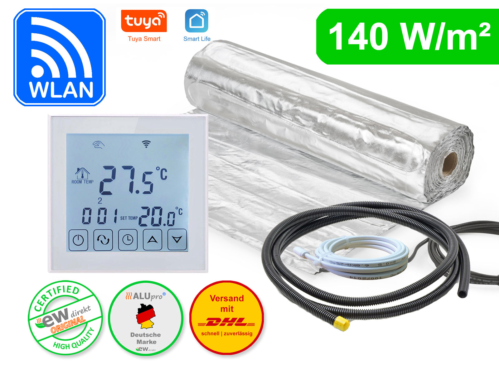 Thermostat RT-60 WLAN mit AluPro 140 W/m² für Laminat / Klickvinyl