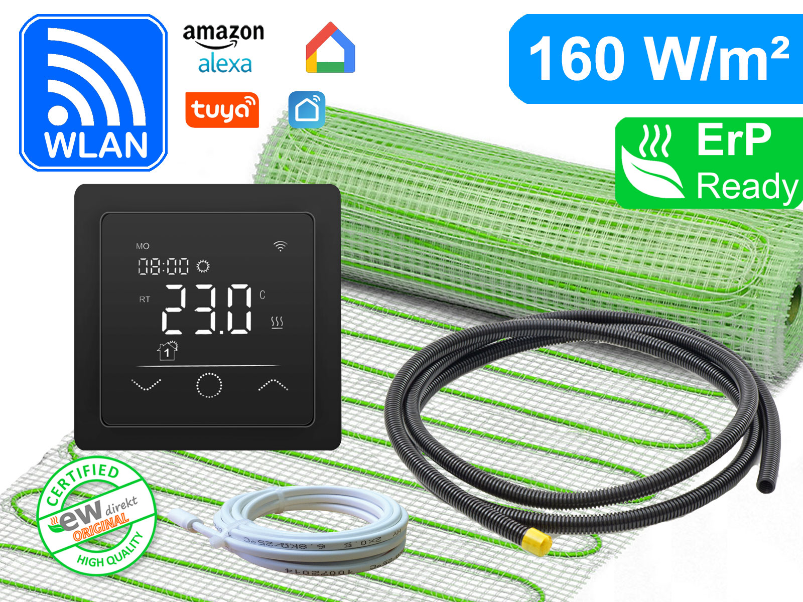 rt-63-1s Thermostat RT-63 Wlan schwarz mit elektrischer Heizmatte UltraPro für Fliesen 160 W/m²