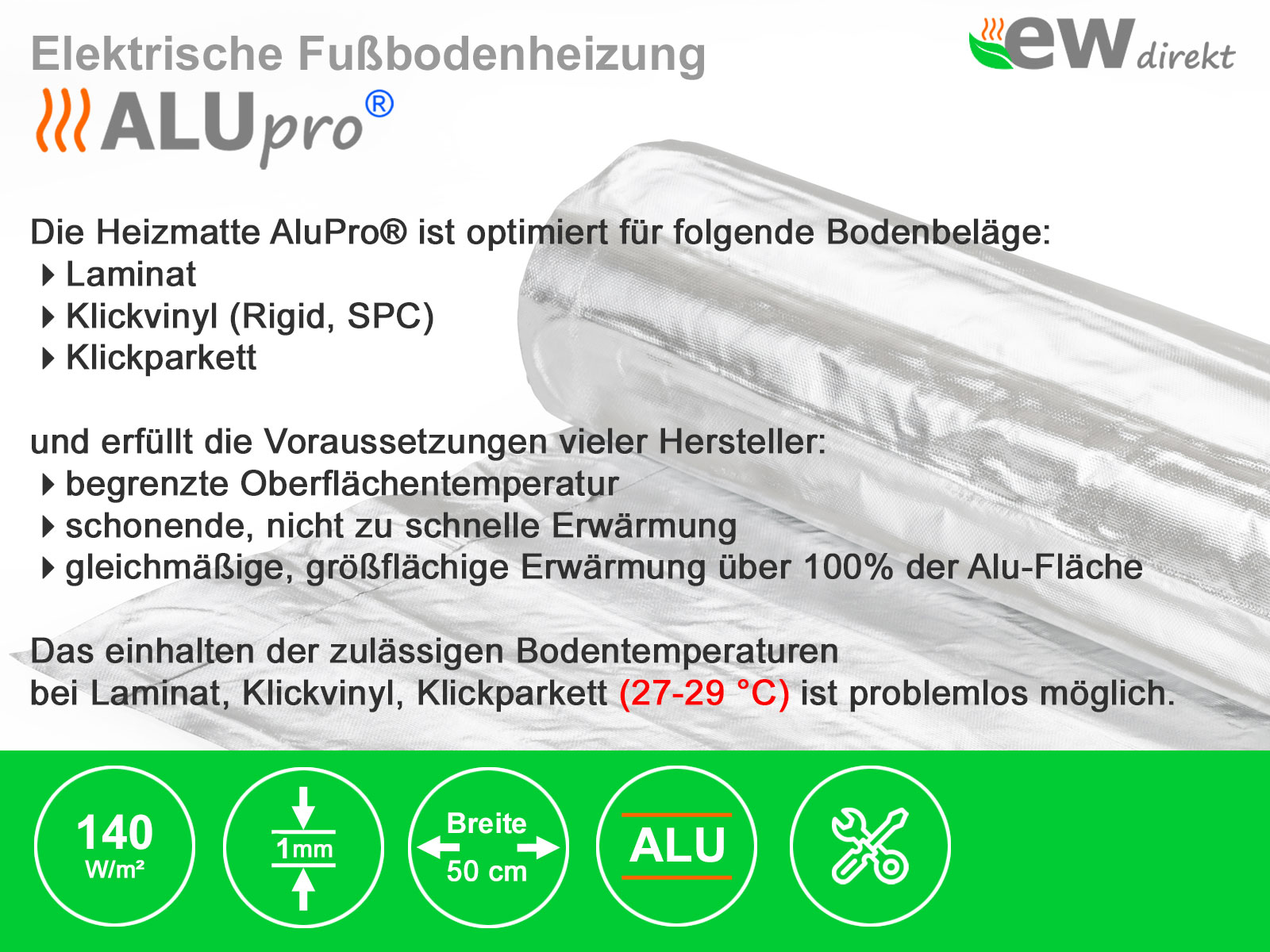 Thermostat Eberle UTE 3800 mit AluPro 140 W/m² für Laminat / Klickvinyl