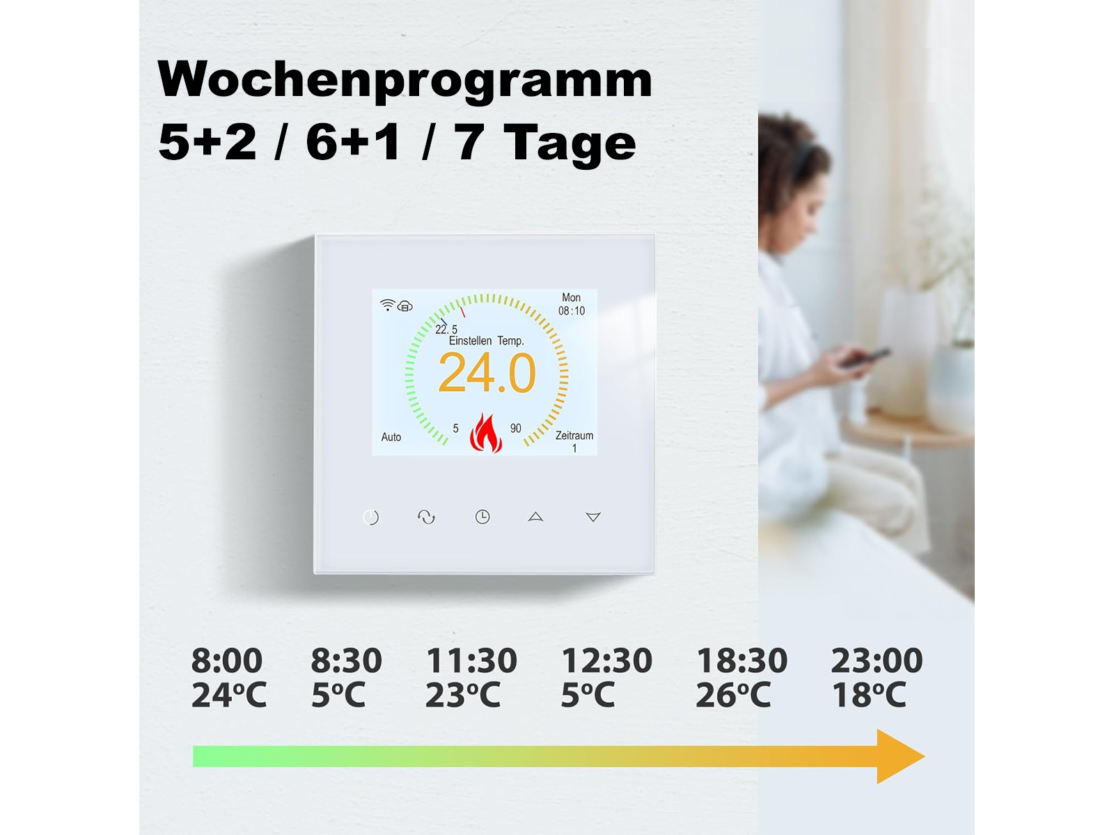 Thermostat RT-70 WIFI Touch weiß Tuya Smartlife für elektrische Fußbodenheizung