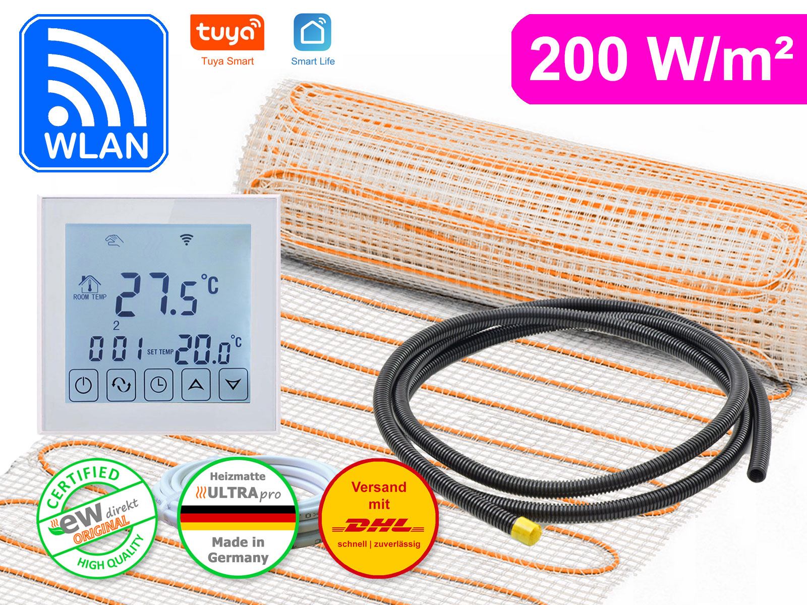 Thermostat RT-60 Wlan mit elektrische Fußbodenheizung UltraPro 200 für Fliesen